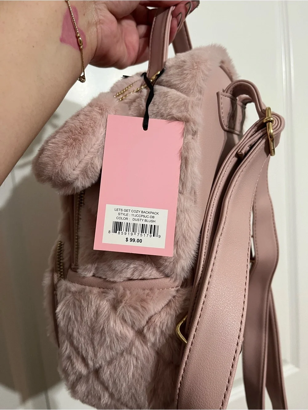 NWT! Juicy Couture Let's get Cozy Furry Backpack Dusty Blush